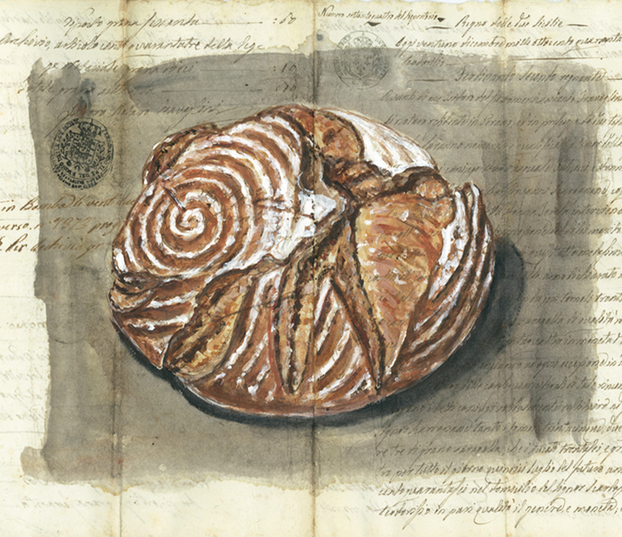 Panificio-Bäckerei-Boulangerie:  Malerei auf altem Papier